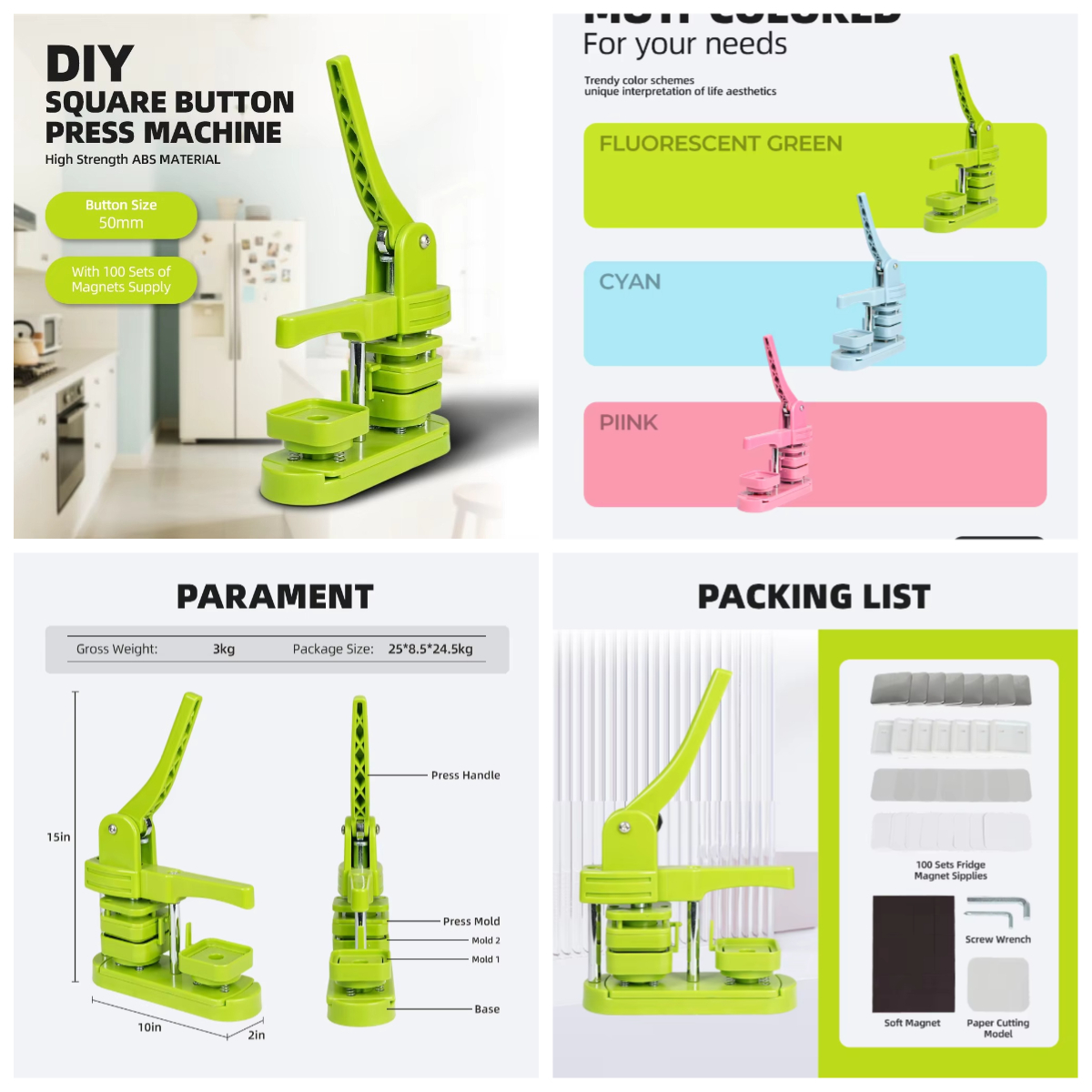 Pin Button Badge - WJW Square 50mm Badge Maker Fridge
